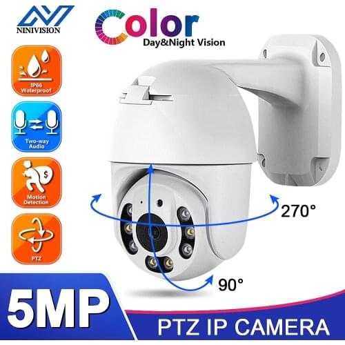 NINIVISION 5MP PTZ IP Security Camera H.265 Outdoor Waterproof Color Night CCTV Video Surveillance Camera With Two Way Audio