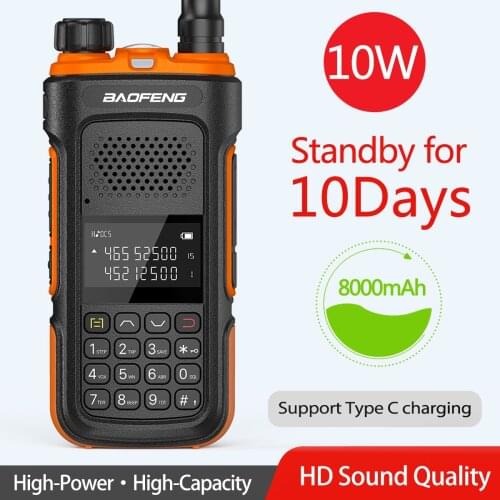 Genuine Baofeng UV-10R 10W Walkie Talkie 10km Transreceiver 136-174/400-520MHz With FCC&CE Ham Radio Hunt City Type C Charger
