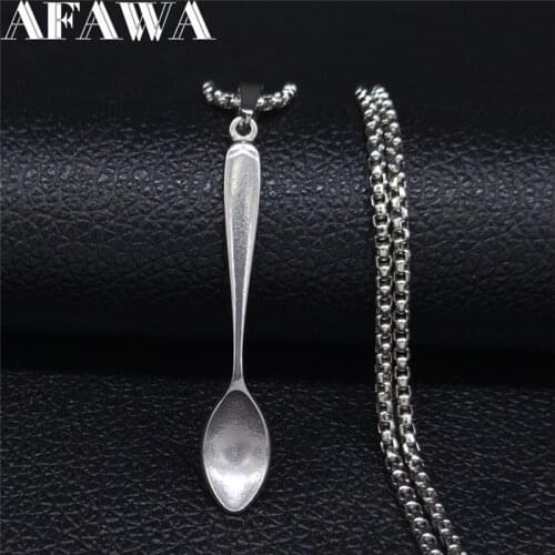 2021 Fork Spoon Stainless Steel Punk Necklace Men/Women Silver Color Big Long Statement Necklace Jewelry collares largos N2026S2