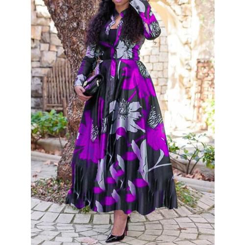 Plus Size 5XL A Line Maxi Dress Retro Floral Print Long Sleeve Party Dress Women Dinner Night Date Clothes 2020 Fall New Fashion