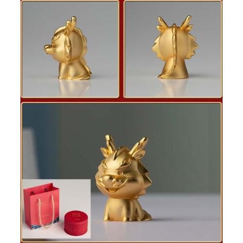 CHINA Foreign Business Gift # Limited Edition Mascot Talisman Auspicious GOOD LUCK 24K gold-plating Zodiac Dragon carving ART