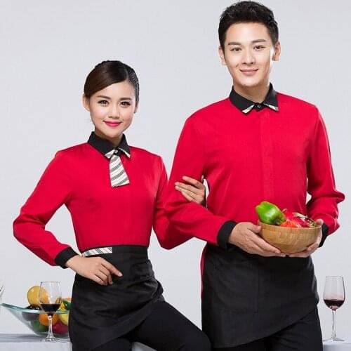 Hotel Work Clothes Hot Pot Chinese Restaurant Uniform Coffee Shop Women Single Shirt Overalls Waiter Long-sleeved Coat H2371