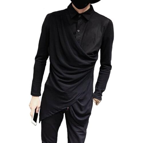 Nightclub DJ singer stage costume hip hop punk men shirt irregular design knit patchwork blouse fake two piece gothic shirts