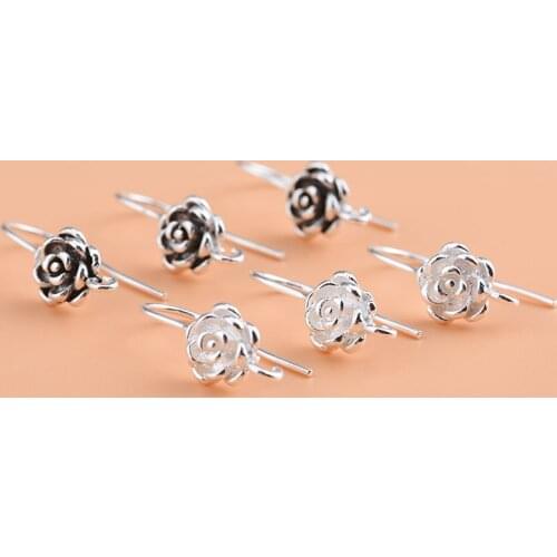 S925 Sterling Silver Thai Silver Earring Accessories Vintage Flower Ear Hook Handmade DIY Ear Earrings Accessories