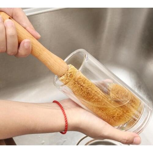 Coconut Palm Cup Brush Pot Brush Glass Decontamination Cleaning Brushs Long Handle Bottle Brush Non-stick Skillet SN1257