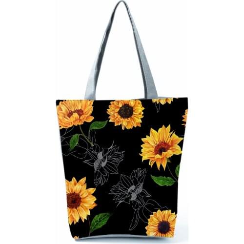 Floral Black Printed Shoulder Bag Ladies Fashion All-Match Handbags Eco Friendly Travel Bag High Capacity Portable Shopping Bags