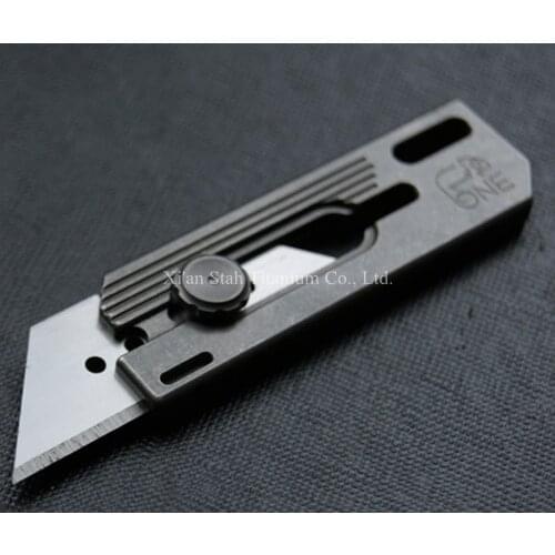 Titanium TC4 70mm Cutter Spring Sliding Blade Pocket Knife Stone washed Shell Surface with Trapezoid Blade