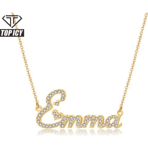 Top Icy Custom Name 14k Gold Plated Diamond Name Plate Pendant Neckalce Jewelry 3A+Cubic Zirconia Inset