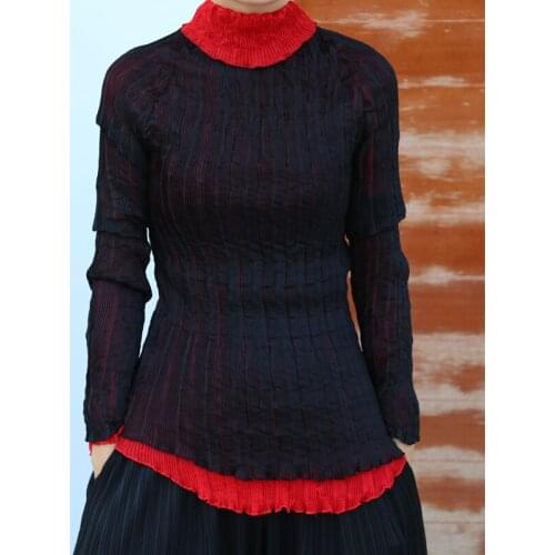 Pleated Tencel Top Niche Designer Aesthetic Clothes Two Pieces Pleated Miyake High Fashion Turtleneck Bodysuit Woman
