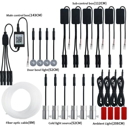 Universal 10 in 1 RGB Ambient LED with 8M Car Interior Decor Fiber Optical Strip Light by App Control 12V Decorative Atmosphere
