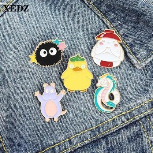 XEDZ Childrens Jewelry Lapel Pins Black Elf Dragon Buffalo Lovely Lotus Leaf Duck Fat Sister Enamel Brooch Fashion Animal Badge