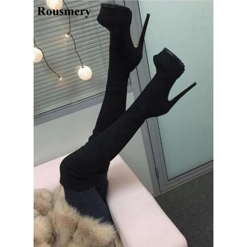 Hot Sale Women New Fashion Round Toe Over Knee Slim Style High Platform Slim Boots Suede Leather Thigh High Heel Boots