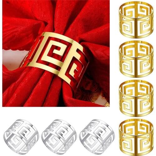 1pcs European Style Napkin Ring Cloth Napkin Holder Hollow Pattern Gold And Silver Buckle Wedding Decoration Table Decoration