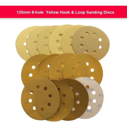 10PCS 5 Inch 125mm Hook and Loop Sanding Discs Flocking Yellow Aluminum Oxide Sandpaper Sanding Sheet 40-1000 Grit
