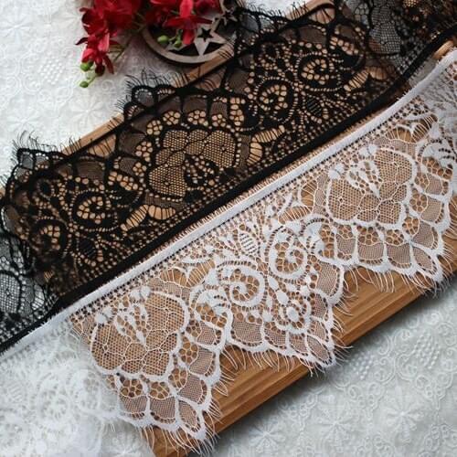 14.5cm Eyelash Black Soft Floral French Lace Fabric Decoration Crafts Sewing Lace Trim Fabric For Dress Making Decoration