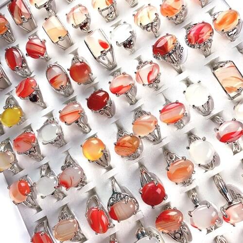 20Pcs/pack Wholesale Mix-style Natural Stone Ring Irregular Red Agate Ring Charms For Elegant Women Love Romantic Gift