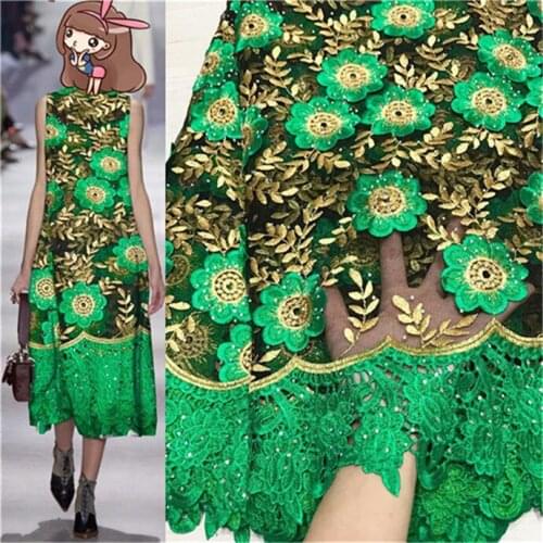 2019 High Quality Nigerian Lace Fabrics Latest stones Mesh African Lace Fabric Bride Guipure French Net Lace Fabric green gold