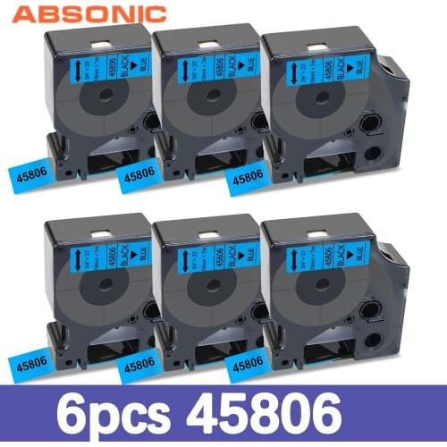 Absonic 6PK 45806 Compatible Dymo D1 19mm Label Tape Black on Blue for DYMO Maker LabelManager LabelWriter 400 450 Duo Printer