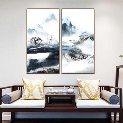 Blue Smoke Fog Abstract Poster Canvas Print Painting Wall Art Living Room Home Decoration