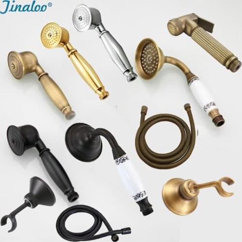 Amibronze Brass&Porcelain Bathroom Hand Shower Head Rainfall Shower Faucet Shower Bracket Shower Hose