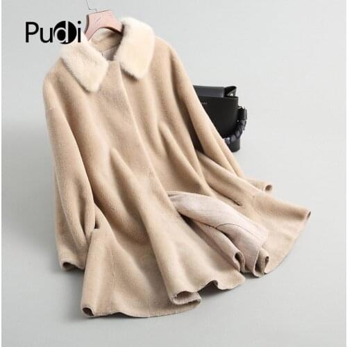 Aorice A18034 womens winter warm genuine wool fur with real mink fur collar winter coat lady long coat jacket over size parka