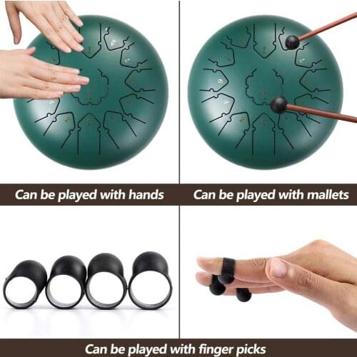 12 Inch 13 Notes Steel Tongue Drum Flower Style Hand Pan Drum with Mallets Music Book Bag Percussion Instrument Music Therapists