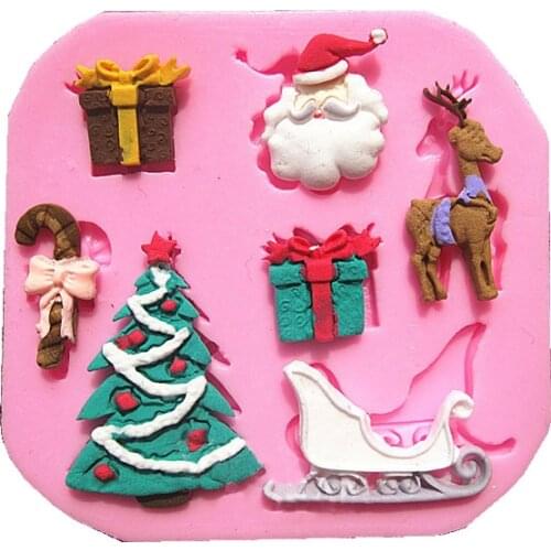 Free shipping tree santa gift cooking tools fondant DIY cake silicone moulds chocolate baking decoration candy Resin craft