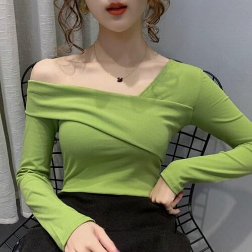 Blusas Mujer De Moda 2021 Sexy Off Shoulder Top Blouse Women Long Sleeve Slash Neck Blouse Women Womens Tops And Blouses C382