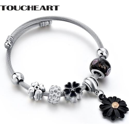 TOUCHEART Black Flower Cuff Bracelets Bangles Charms For Girls & Women Silver Manchette Vintage Luxury Brand Bracelets SBR180112