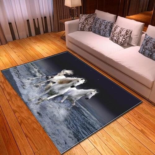 Mordern Parlor Horse Area Rugs Flannel Anti-slip Bedroom Rug Bedside Floormat Large Living Room 3D Carpets for Home Decorative