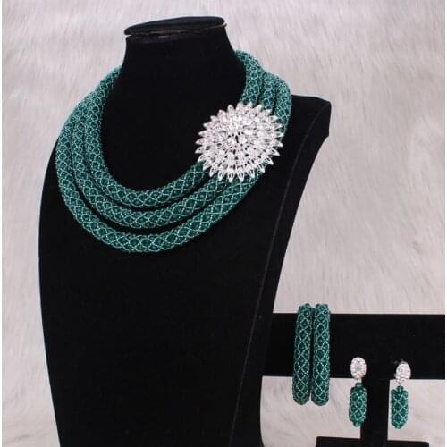 Dudo Bridal Jewelry Sets Wedding 3 Layers Teal Green African Necklace For Women With Bracelet and Earrings Nigerian Accessories