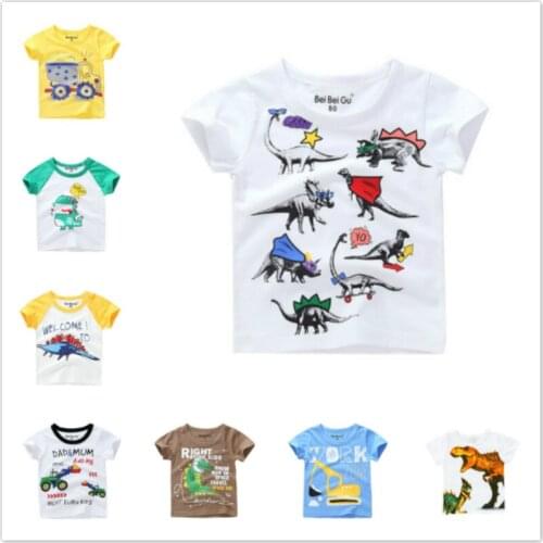 New Summer Cartoon Dinosaur Excavator Children Baby Boys Girls Short Sleeve T-Shirts Cotton Kids Clothes Toddler Tops Tees Shirt
