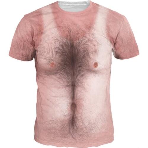 Mens 3d T-shirt Bodybuilding Simulated Muscle Tattoo T-shirt Casual Nude Skin Chest Muscle Tee Shirt Funny Short-sleeve Clothes