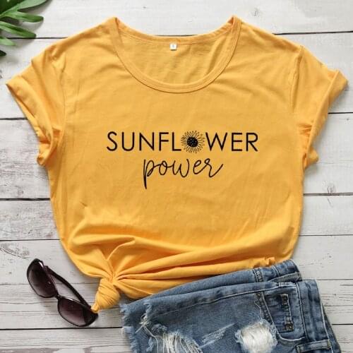 Sunflower Power T-shirt Cute Women Graphic Summer Wildflower Tee Top Fashion 90s Short Sleeve Inspirational Quote Tshirt Femme