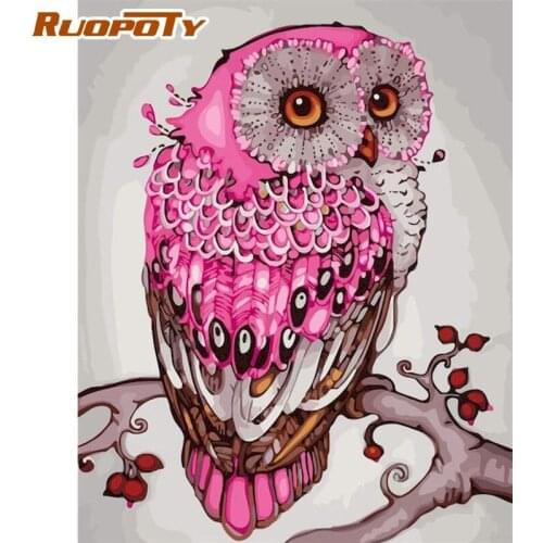 RUOPOTY Pink Owl Animal Painting By Numbers For Adults Children 60x75cm Framed Acrylic Oil Picture Handmade Home Room Artcraft
