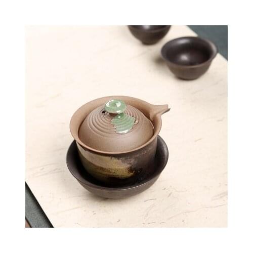 Retro Ore Stone Filter Teapot Hand-carrying Ceramic Stoneware Pot Without Glaze Kung Fu Black Tea Xishi Firewood Pot Teaware