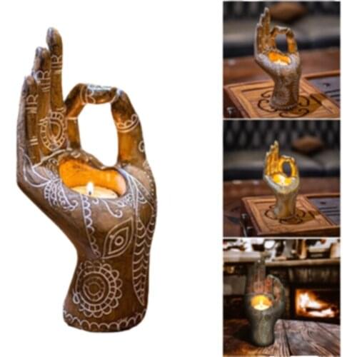 Creative Candle Holder Decorative Buddhist Style Candlestick Resin Zen Hand Shaped Crafts Incense Burner for Home Office HFD889