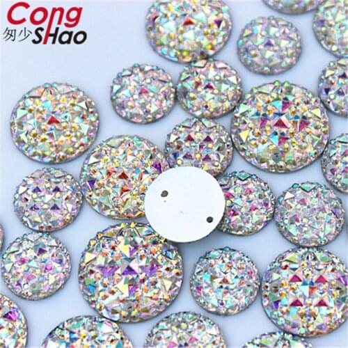 Cong Shao 100pcs 12/14/16/18mm Clear AB Round Crystals Flatback Resin Rhinestone Applique Sewing 2 Hole Costume Button CS72