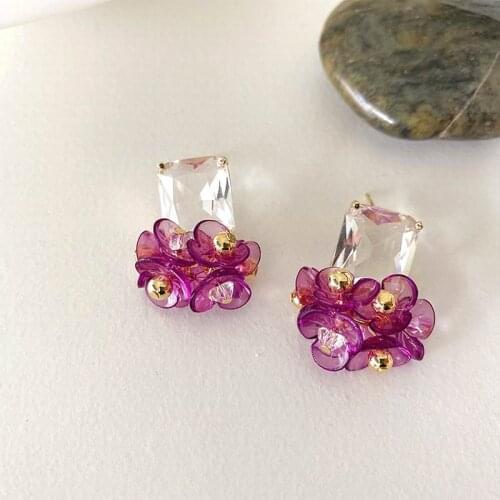 Cubic Crystal Flower Drop Earrings Purple White Green Boho Jewelry Wedding Party Earings Wholesale