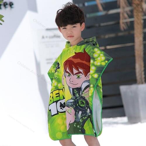 Ben 10 Summer Cartoon Childrens Bath Towel Hooded Cloak Boys Bathrobes Beach Towel Swimming Caps Can Wearable Bathrobe