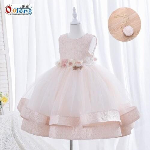Outong Summer Dress For Girls Wedding Party Appliques Sleeveless Ball Gown Mesh Dress For 3 To 10 Years Kids Clothes With Bag