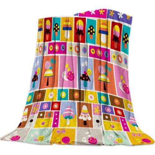Cartoon Animal Snail Mushroom Flower Flannel Blanket Portable Soft Throw Blanket Warm Microfiber Blankets for Beds