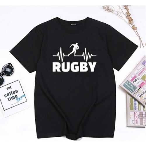 Mens Streetwear Heartbeat Of Rugby O-neck T-shirts Men Summer Fashion Short Sleeve Cotton T Shirt Funny Print Tops Tee