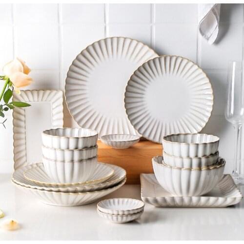 White Ceramic Plate Set Home Dinner Bowl Steak Salad Tableware Creative Nordic Breakfast Dishes s Sets Coffee Mug Cup