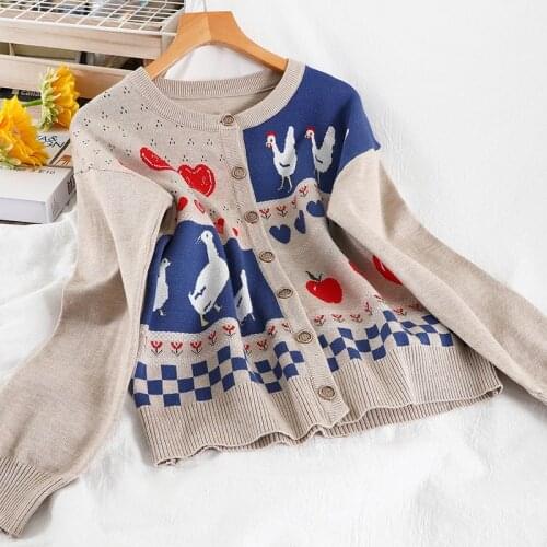 New Sweater Cardigan Color Matching Cartoon Cute Knitting Top Womens Fashion Spring And Autumn