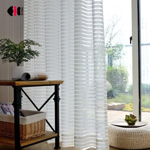 Solid Horizontal Striped Curtain for Bedroom Living Room Jacquard Simple Modern Balcony French Window Drapes Gauze WP135C