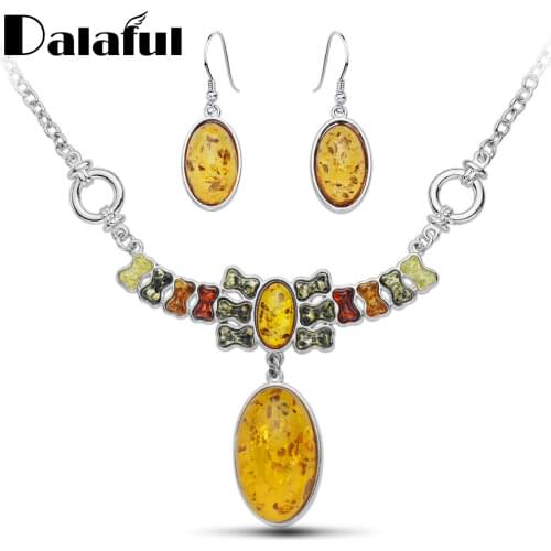Oval Bone Shape Colorful Baltic simulated Synthetic Honey Dangle Earring Pendant Necklaces Wedding Jewelry Sets L41901D