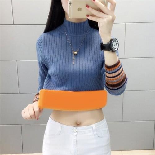 Warm and semi-high collar pullover, plush and thicker bottom sweater, womens knitting wear new style of fall 2019