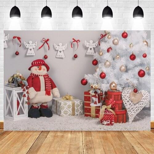 Yeele Photography Christmas Backdrop Red Ball Snowmen White Tree Photocall Party Decor Background Photographic Baby Photo Studio