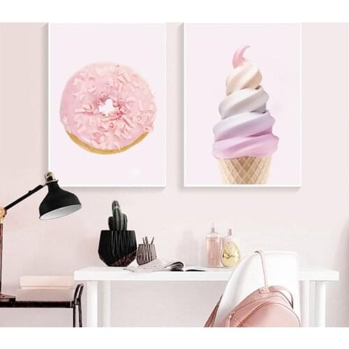 Pink Rainbow Ice Cream Nursery Wall Art Canvas Painting Cartoon Nordic Poster And Prints Wall Picture Girls Bedroom Decoration